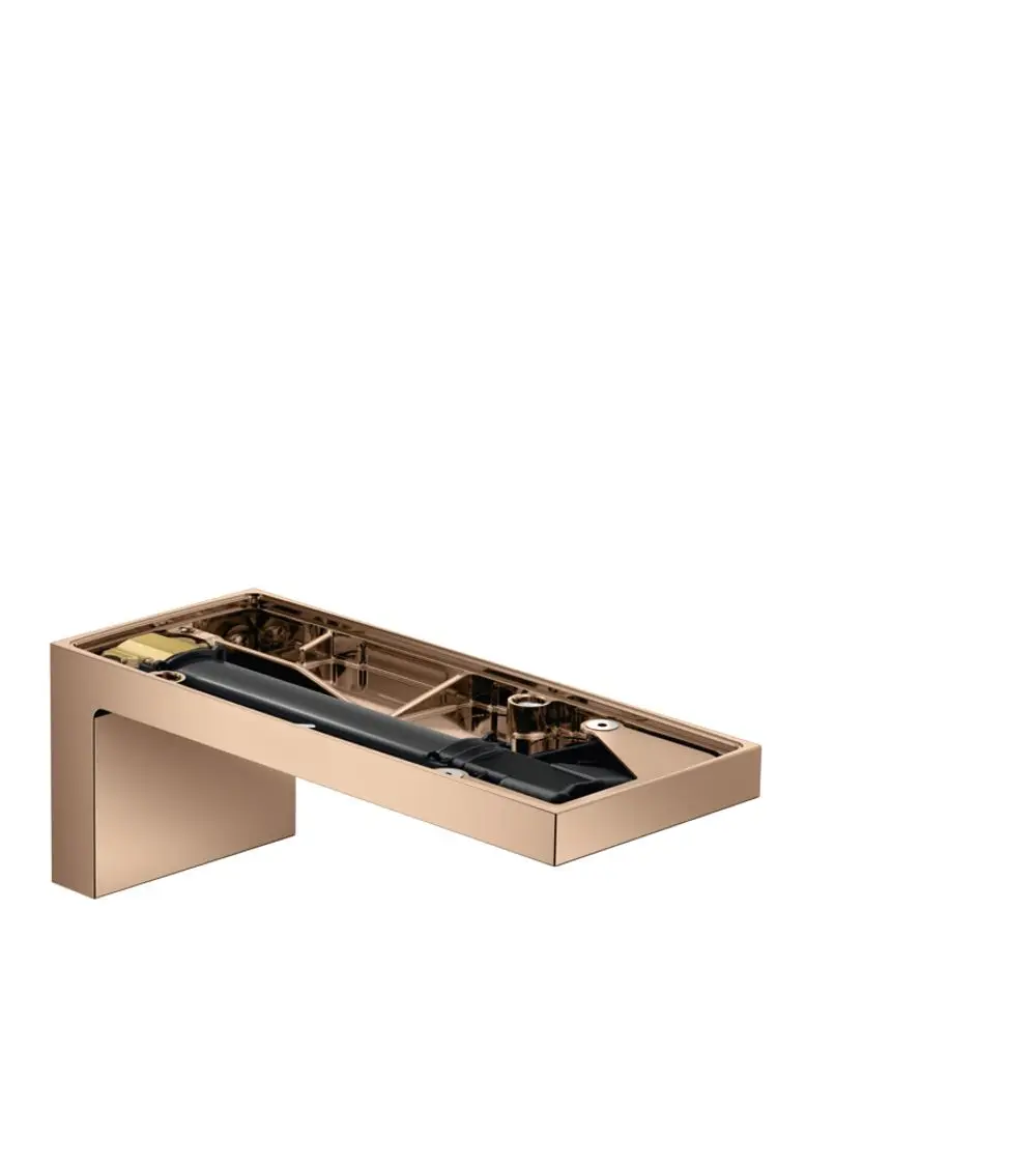 Wannenrandmontierter Auslauf in Polished Red Gold von AXOR, mit klaren Linien und minimalistischer Formgebung, integriert in das Badezimmerdesign.